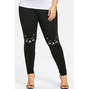 Lovely Casual Print Black Plus Size Pants