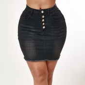 Lovely Trendy Buttons Design Black Skirt