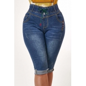 Lovely Casual Lace-up Blue Jeans