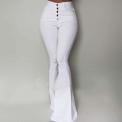 Lovely Trendy Buttons Design White Pants