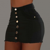 Lovely Casual Buttons Design Black Skirt