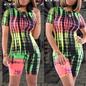 LW Casual Striped Print Green Two-piece Shorts Set