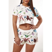 Lovely Casual Print White Two-piece Shorts Set