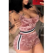 Lovely Sportswear Patchwork Pink Two-piece Shorts 