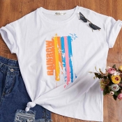 Lovely Casual O Neck Print White T-shirt