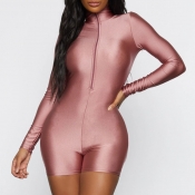 Lovely Sportswear Zipper Design Pink One-piece Rom
