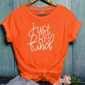 Lovely Casual Letter Print Orange T-shirt