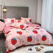 Lovely Cosy Strawberry Print Pink Bedding Set