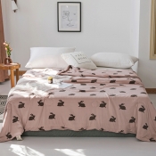Lovely Cosy Rabbit Print Dusty Pink Blanket