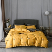 Lovely Trendy Print Yellow Bedding Set