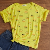 Lovely Casual O Neck Print Yellow T-shirt