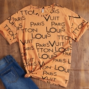 Lovely Casual O Neck Letter Print Orange T-shirt