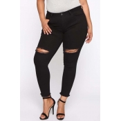 Lovely Stylish Hollow-out Black Plus Size Jeans