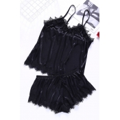 Lovely Stylish Lace Hem Black Sleepwear