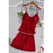 Lovely Sexy Lace-up Wine Red Sleepwear
