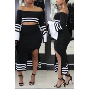 Lovely Trendy Asymmetrical Black Two-piece Skirt S