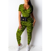 Lovely Leisure Print Green Two-piece Pants Set