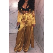 Lovely Sexy Basic Gold Two-piece Pants Set