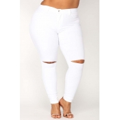 Lovely Casual Hollow-out White Plus Size Jeans