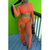 Lovely Flounce Design Orange Cover-Up(Two-piece)