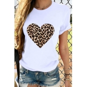 Lovely Casual Heart Print White T-shirt