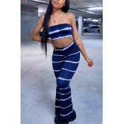Lovely Sexy Striped Dark Blue Two-piece Pants Set