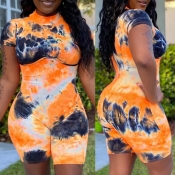 Lovely Trendy Tie-dye Orange One-piece Romper