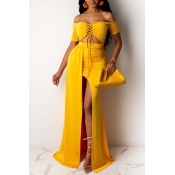 Lovely Sexy Bandage Design Yellow Two-piece Skirt 
