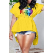 Lovely Leisure Lip Print Yellow T-shirt