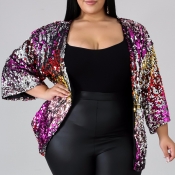 Lovely Casual Sequined Multicolor Plus Size Jacket