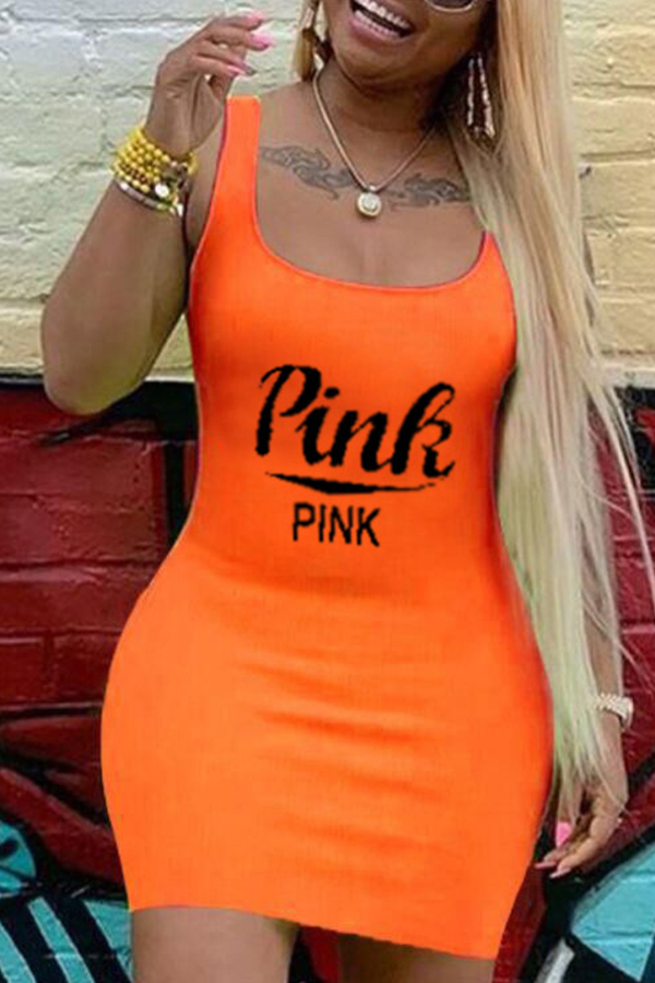 

Lovely Leisure Letter Print Orange Mini Dress
