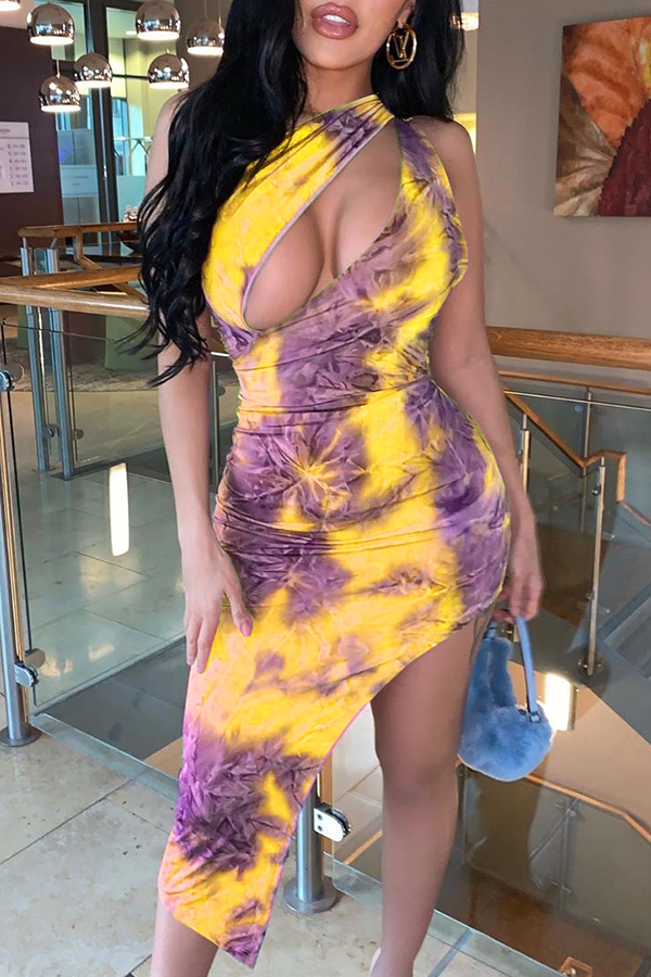 

Lovely Casual Asymmetrical Yellow Mid Calf Dress