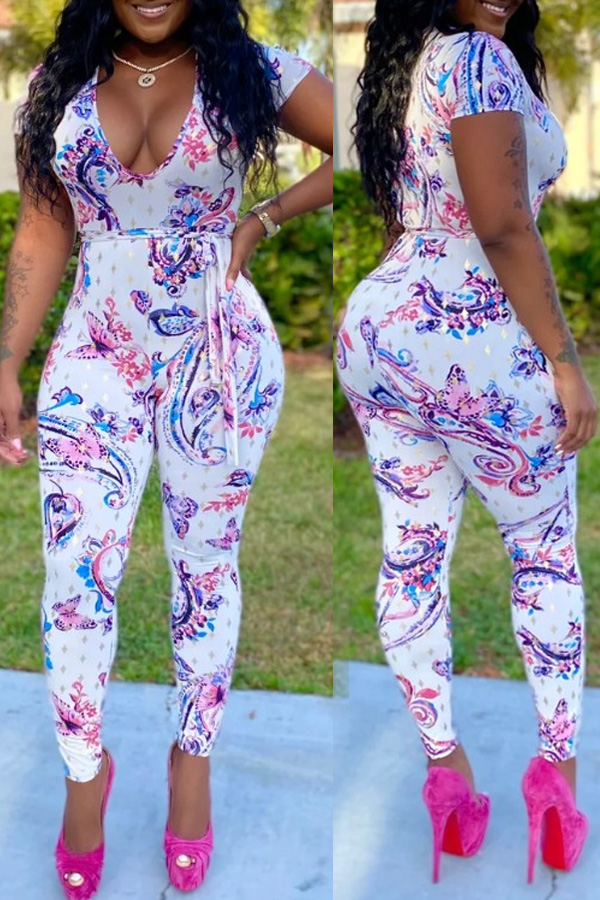 

Lovely Bohemian Print White One-piece Jumpsuit