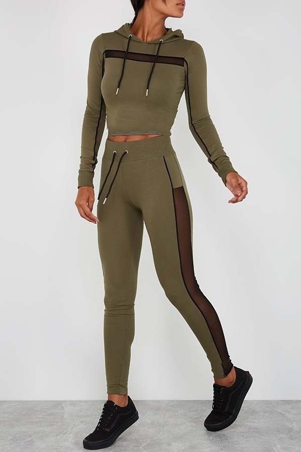 

Lovely Trendy Patchwork Army Green Loungewear