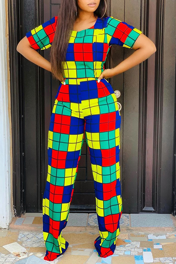 

Lovely Casual Grid Multicolor Two-piece Pants Set, Multi