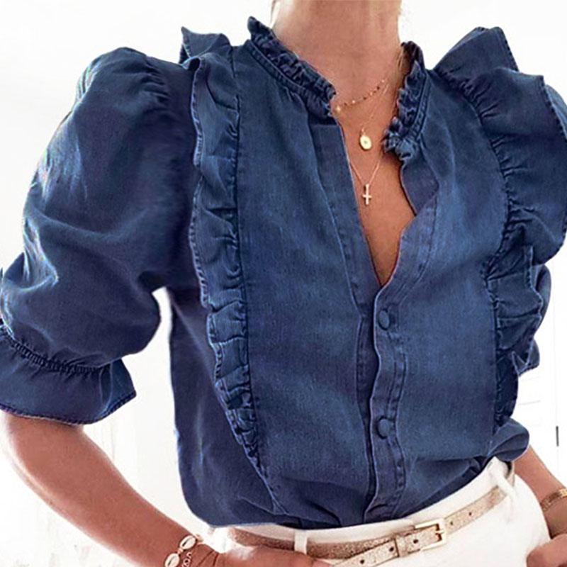 

Lovely Sweet Flounce Design Blue Blouse