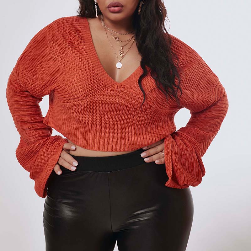 

Lovely Trendy V Neck Striped Croci Plus Size Sweater