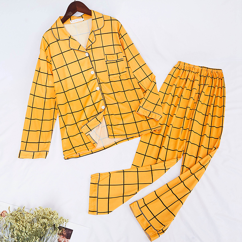 

Lovely Sweet Grid Print Yellow Sleepwear