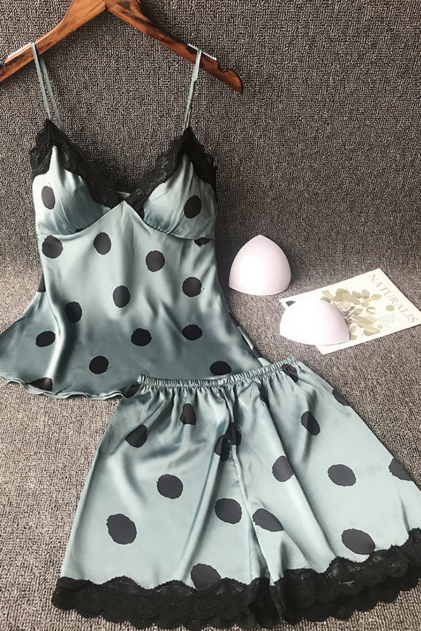 

Lovely Sexy Lace Hem Acid Blue Sleepwear