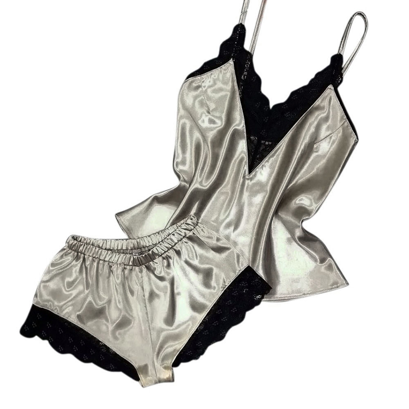 

Lovely Sexy Patchwork Grey Sleepwear