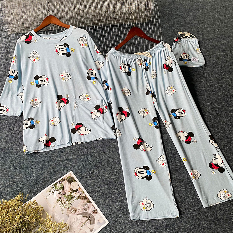 

Lovely Leisure Cartoon Print Blue Sleepwear