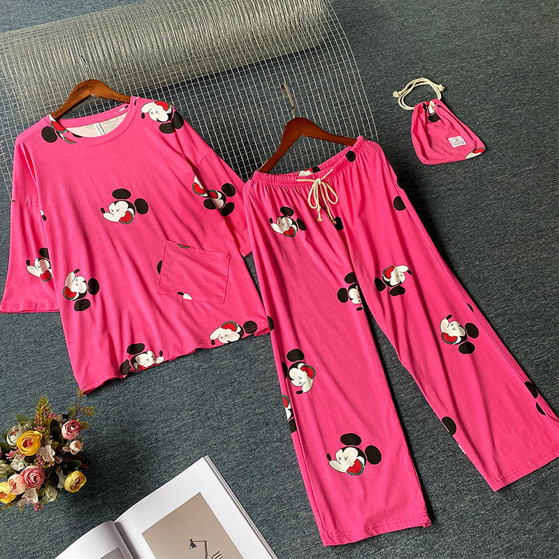 

Lovely Leisure Cartoon Print Pink Sleepwear
