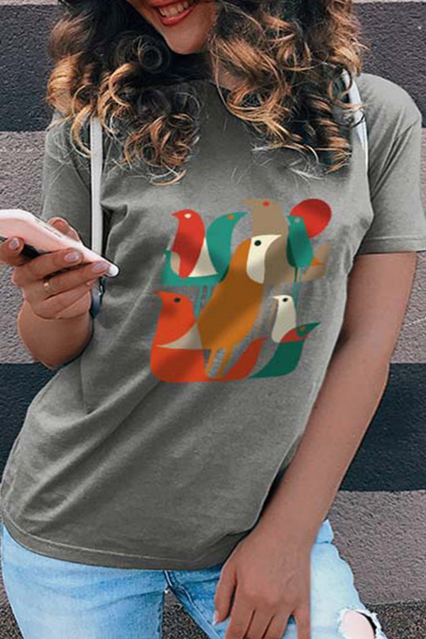 

Lovely Leisure O Neck Print Grey Plus Size T-shirt