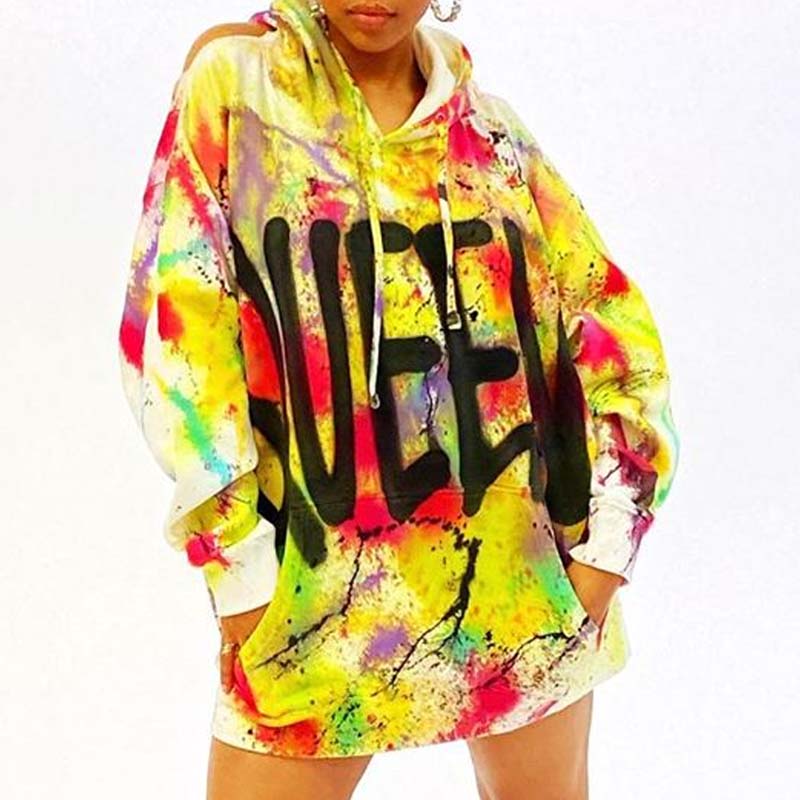 

Lovely Casual Hooded Collar Print Multicolor Mini Dress, Multi