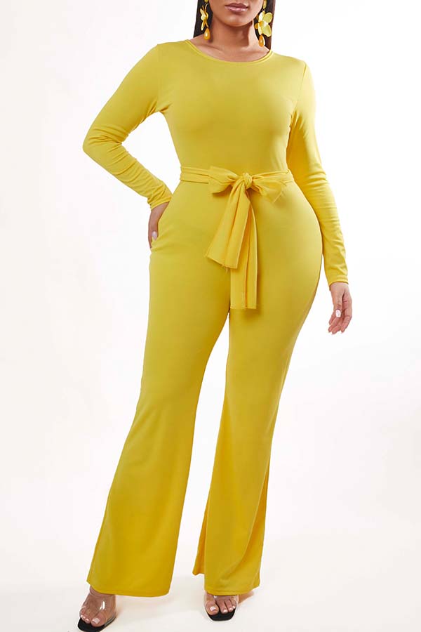 

Lovely Casual Basic Skinny Yellow One-piece Jumpsuit