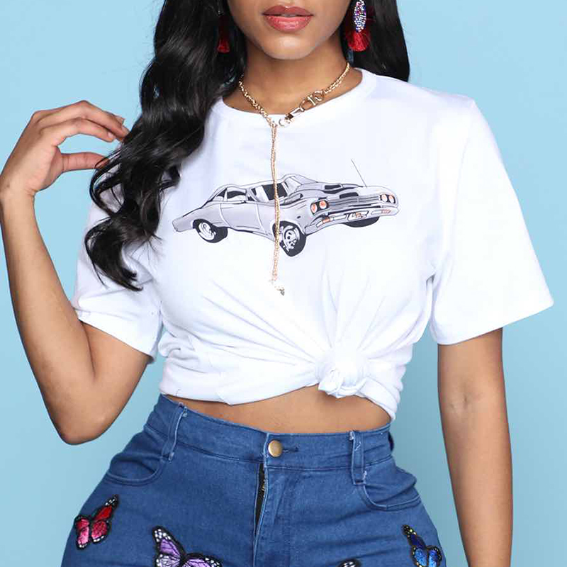 

Lovely Casual O Neck Print White T-shirt