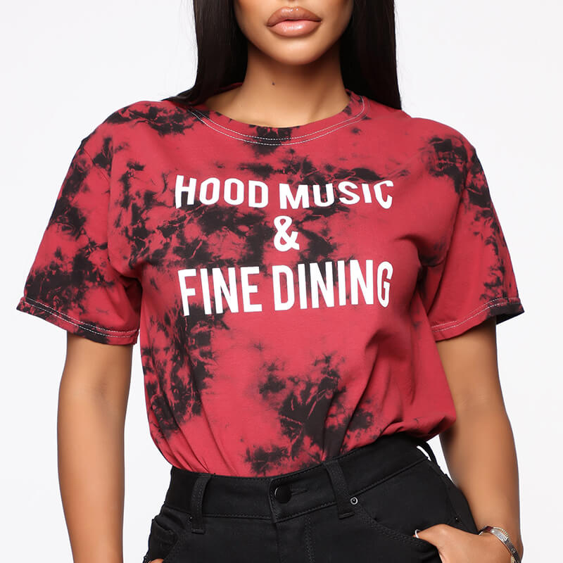

LW COTTON Casual O Neck Print Red T-shirt