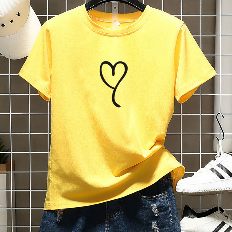

Lovely Casual O Neck Heart Yellow Plus Size T-shirt
