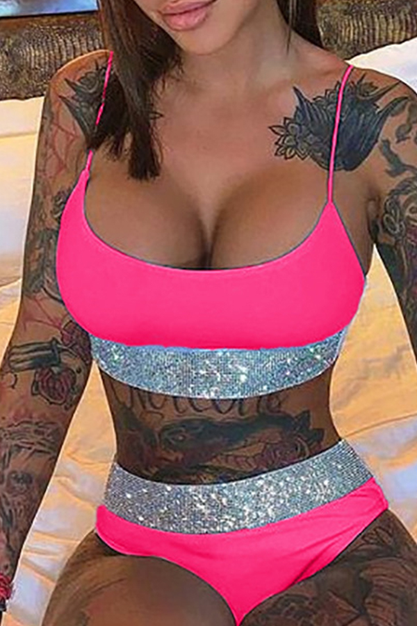 

Lovely Sexy Patchwork Pink Swimwear