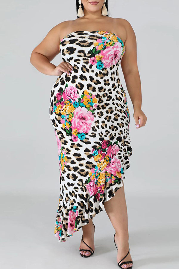 

Lovely Casual Print Multicolor Ankle Length Plus Size Dress, Multi
